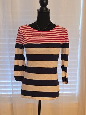 Banana Republic Striped Long Sleeve Tee in Pink, Navy, and Cream